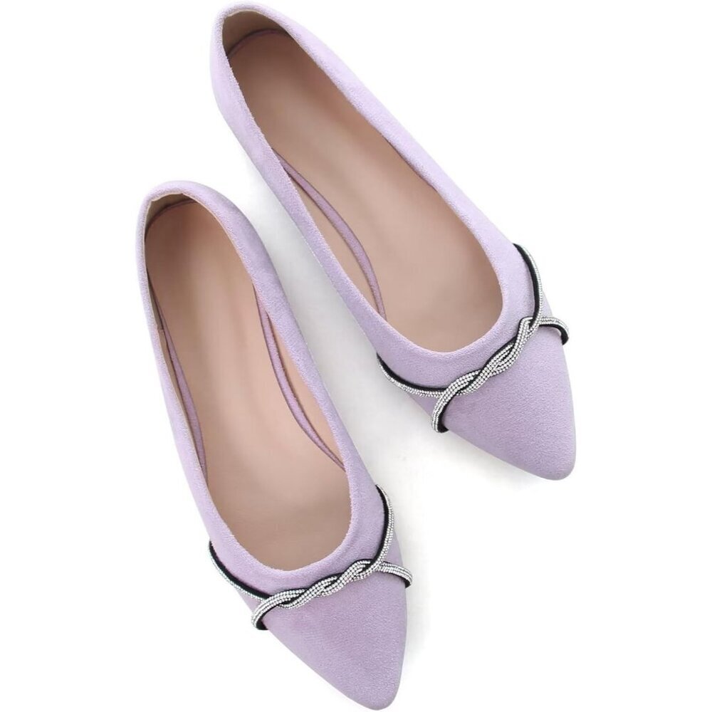 Women's Light Purple Casual Fashion Chain Pointed Toe Ballet Flat Rhinestone - Picture 1 of 7